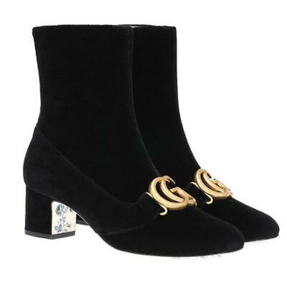 Gucci Marmont Victoire Black Velvet Ankle Boots Size 39 - Picture 1 of 15